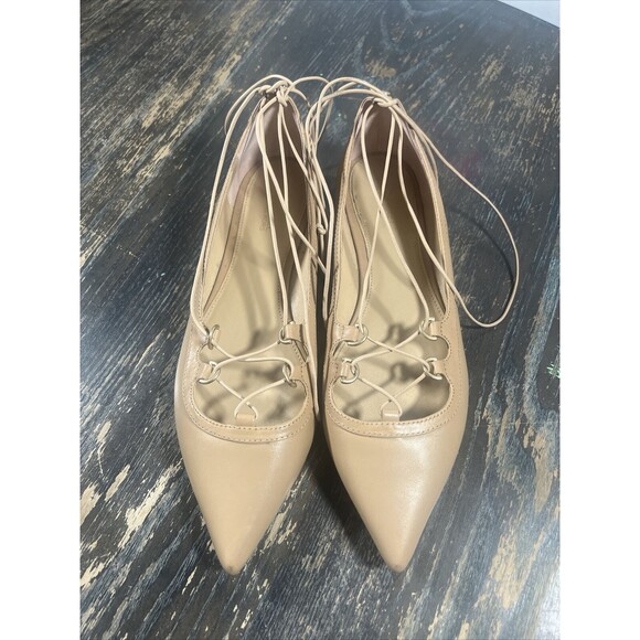 Michael Kors Ballet Flats Pointy Toe Nude Ankle Tie Lightly worn no box Size 7 - Picture 1 of 15
